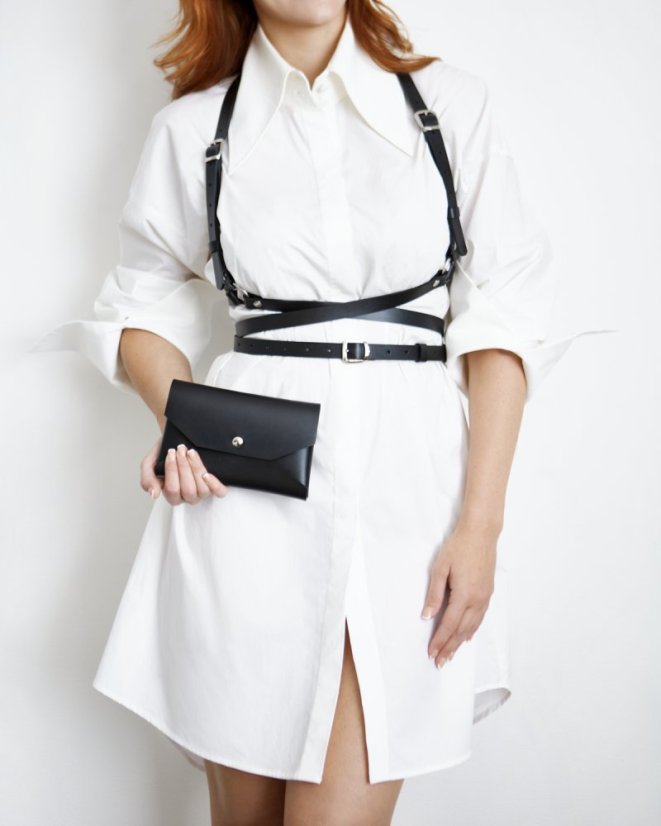 Set | Harness ARTEMIS With Phone Pouch | Black With Silver Hardware