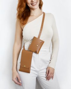 Set | Dve taštičky s crossbody popruhom | Hnedé