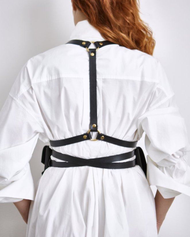 Set | Harness ARTEMIS With Two Pouches | Black With Gold Hardware