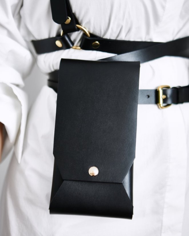 Set | Harness ARTEMIS With Two Pouches | Black With Gold Hardware