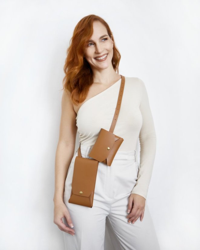 Set | Dve taštičky s crossbody popruhom | Hnedé