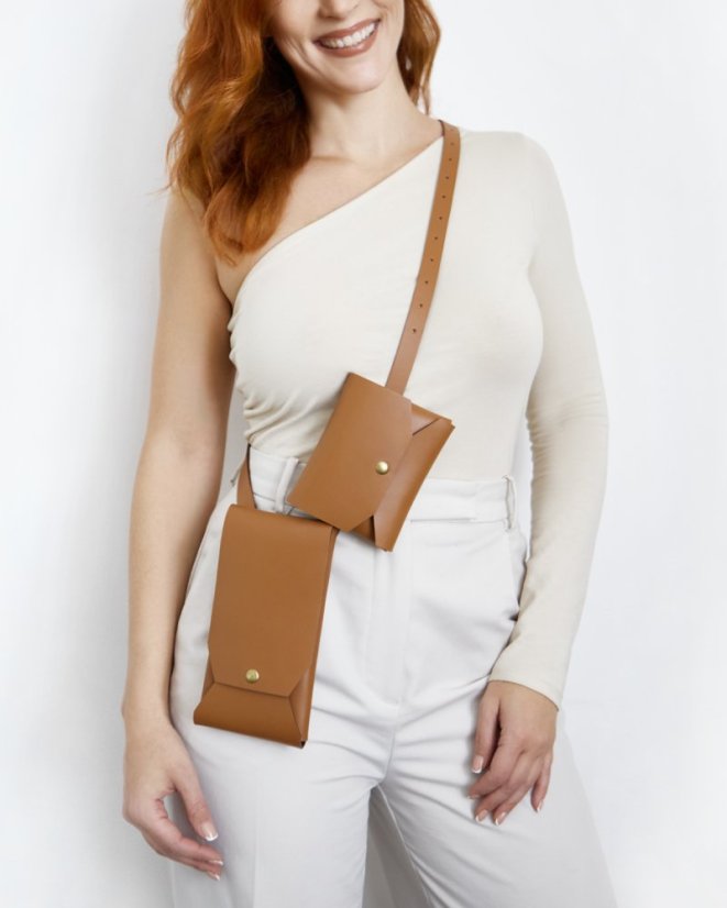 Set | Two Pouches With Crossbody Strap  | Brown