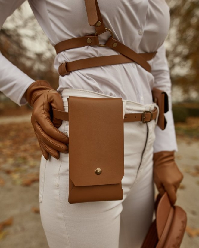 Set | Harness ATHENA With Two Pouches | Black With Silver Hardware