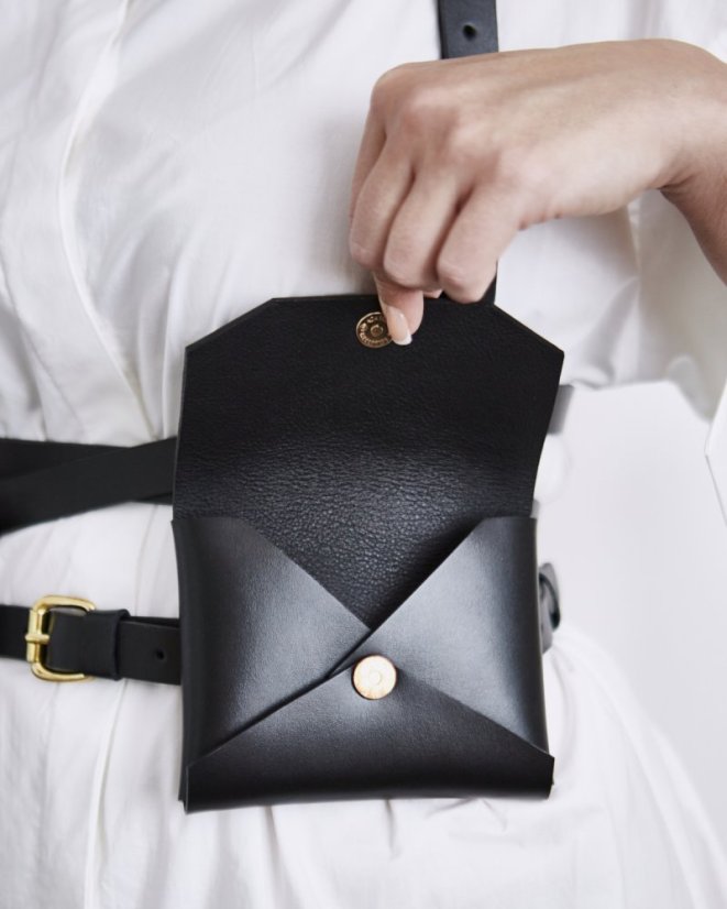 Set | Harness ARTEMIS With Two Pouches | Black With Gold Hardware