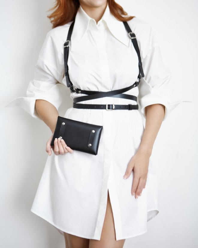 Set | Harness ARTEMIS With Phone Pouch | Black With Silver Hardware