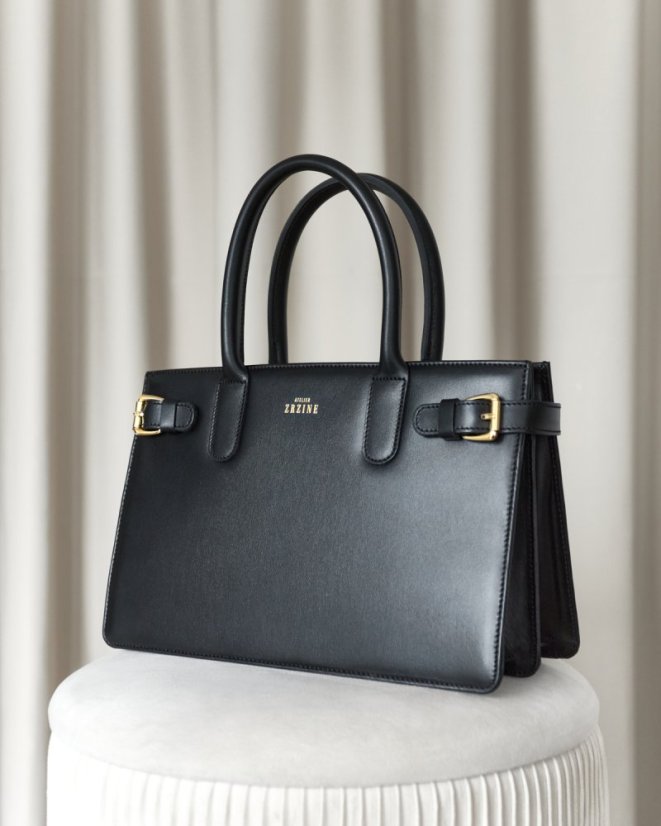 Top Handle Bag | Black With Gold Hardware