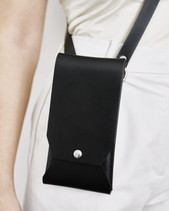 Set | Dve taštičky s crossbody popruhom | Čierne so strieborným kovaním
