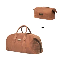 Set | Medium Weekender DAVID & Dopp Kit RUBY | Cognac