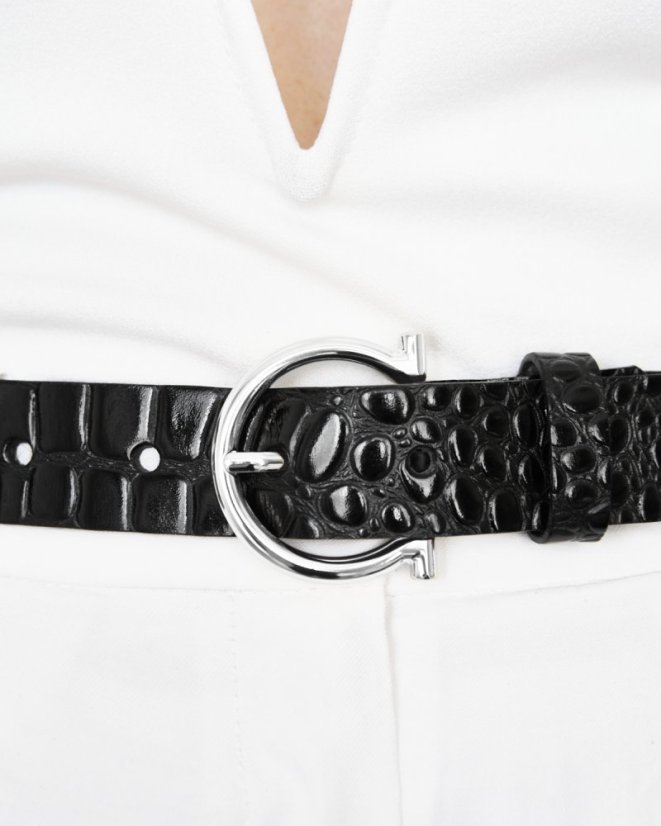 Belt EPONA | Black Crocodile With Silver Buckle - Size: 70