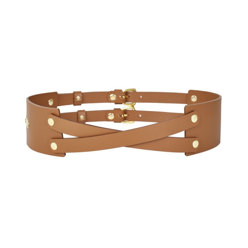 Zdvojený opasok MINERVA | Hnedý - Veľkosť: L