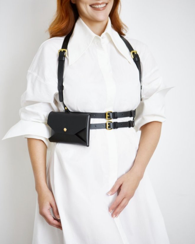 Set | Harness ATHENA With Phone Pouch | Black With Gold Hardware