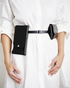 Set | Narrow Belt NECESSITAS With Two Pouches | Black With Silver Hardware