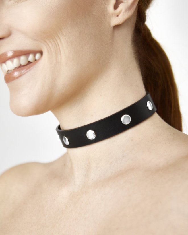 Narrow Choker | Black With Silver Hardware