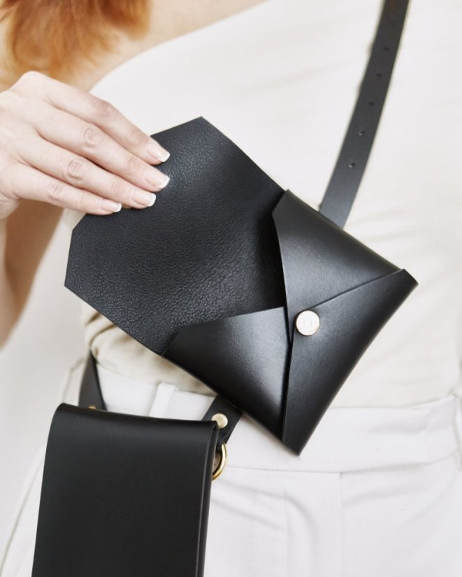 Set | Dve taštičky s crossbody popruhom | Čierne so zlatým kovaním