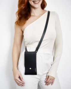 Set | Taštička na mobil s crossbody popruhom | Čierna so zlatým kovaním