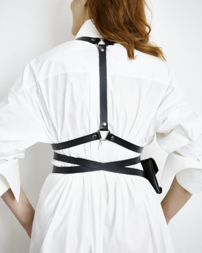 Set | Harness ARTEMIS With Phone Pouch | Black With Silver Hardware