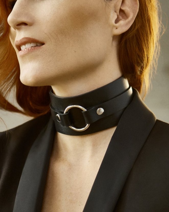Choker s krúžkom | Čierny - Kovanie: Strieborné