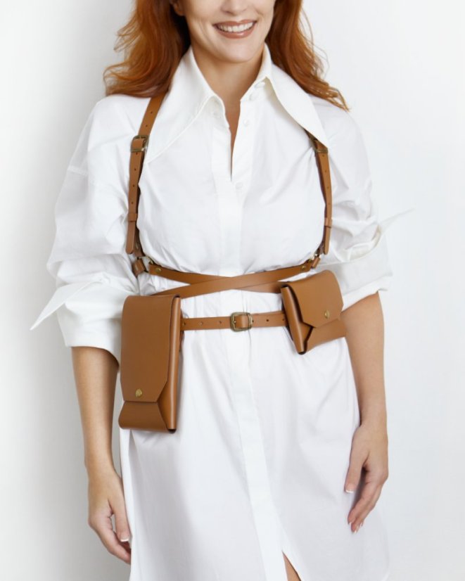 Set | Harness ATHENA With Two Pouches | Black With Silver Hardware